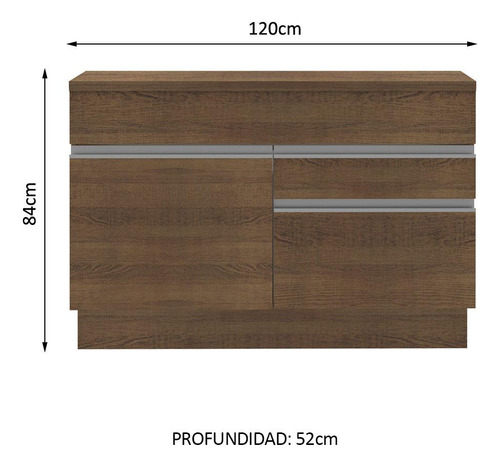 Gabinete Bajo Bufetera Madesa Glamy 120cm Con Encimera Mm 02 Color Marrón