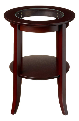 Mesa Auxiliar Redonda De Madera Café Expreso Con Vidrio