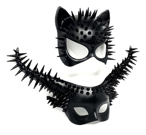 Set Mascara Negras Con Picos Disfraz En Pareja De Halloween Couple Black-1 Storm Buy Steampunk Men & Women Horror Devil Spike Masquerade Mask For Halloween Cosplay Burning Man Edc Party