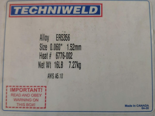 Alambre Aluminio Er5356 1.52mm Techniweld (materialsobrante) (Usado)