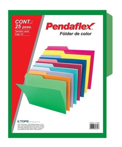 Folder Pendaflex 02512vd Carta Verde Pack C/25 Pzs 1/2 Ceja