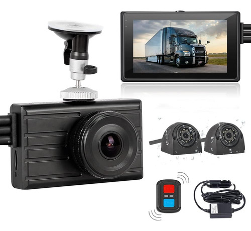 Vsysto 3ch Truck Dash Cam, 3 Lcd Screen Hd 1080p Front & 720