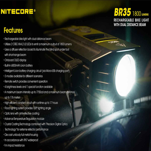 Lámpara De Bicicleta Recargable De Doble Haz Nitecore Br35 D