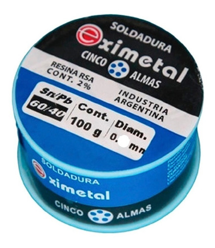 Carrete Rollo 100 Gr 1/4 Estaño 0.7mm Eximetal 60/40 -pdiy-