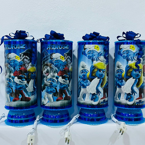 Pitufos 10 Centros De Mesa Con Luz 38 Cm Recuerdos Piñata