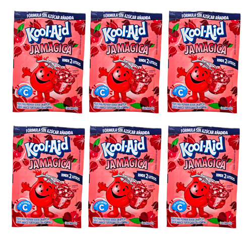 Caja Con 6 Sobres Kool Aid Jamaica Jamágica 15g Rinde 2l C/u