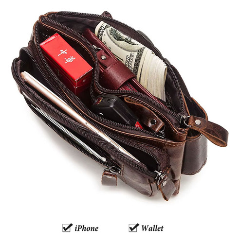 Riñonera Cuero Genuino Para Hombre, Bolsa De Pecho De Viaje