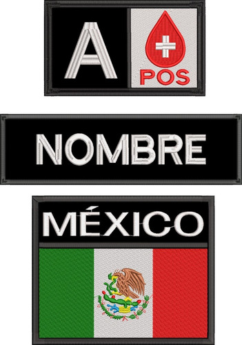 Parche Bandera México + Tipo Sangre + Nombre Velcro Táctico