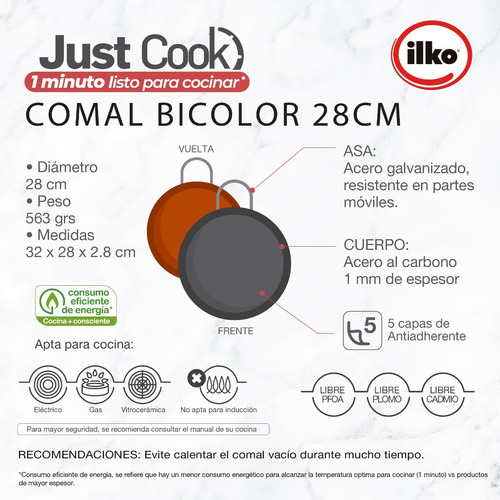 Imagen 2 de 5 de Ilko Comal De 28 Cm Bicolor