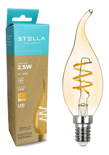 Lâmpada Led Vela Torto Espiral 2,5w 220v E14 Vintage Stella Cor da luz Âmbar - alaranjado