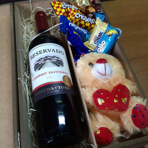 Cesta Vinho Urso E Chocolates, Presente, Romântica, Namorada