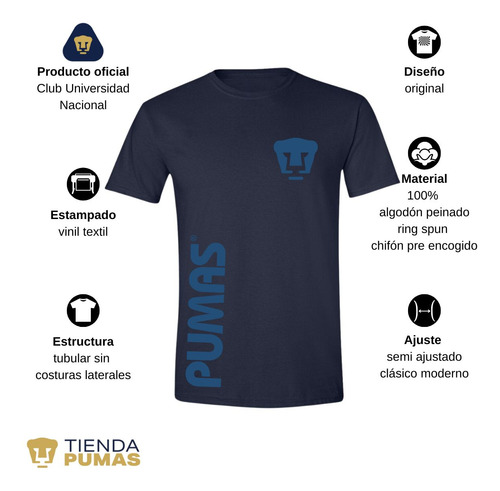 Playera Deportiva Hombre Pumas Unam Retro Azul Vinil