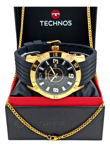 Relógio Technos Masculino Dourado Pulseira De Borracha