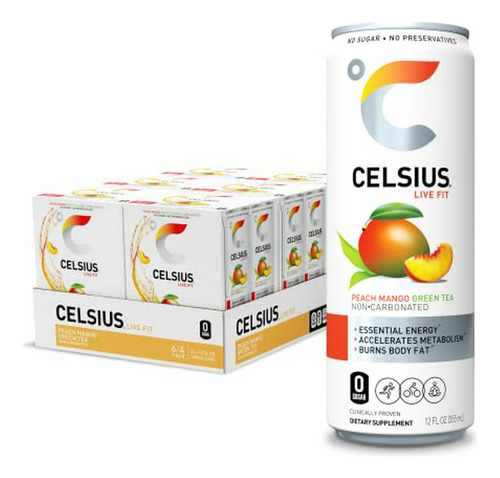 Bebida Energética Celsius, Durazno Mango Té Verde (pack 24)