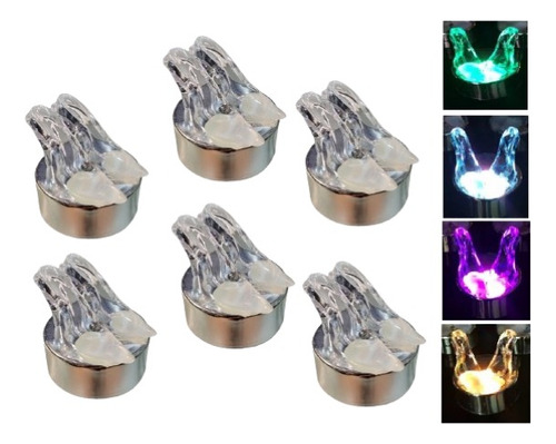 6x Zapatitos Cristal Con Base Y Luz Led Multicolor Souvenir