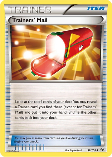 Cartas Pokemon Xy Item Trainers Mail 92/108 2016 Word Champ