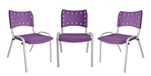 Kit Com 3 Cadeira Iso Recepção Clinica Fixa Otimiza Eh Aço B Cor Violeta