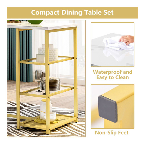 Juego De Mesa De Bar Moderno Con 2 Taburetes Y Estantes