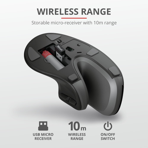 Mouse Inalambrico Usb Trust Verro Ergonomico Negro Vertical