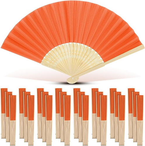 24 Abanicos Plegables De Bambu Y Papel Para Deco Etc Naranja