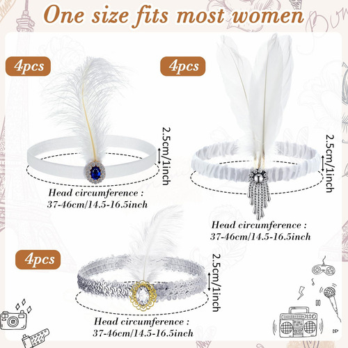 12 Pzas Diadema Estilo Flapper De Los Años 20 Tocado Estilo