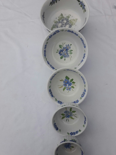 Juego De 5 Bowls De Porcelana Pintados A Mano Impecables