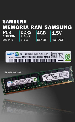  Memoria Ram | Ddr3 10600r | 1333mhz | 2rx4 | 4gb | Servidor