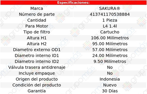 Filtro Para Aceite Sakura Trax L4 1.4l Chevrolet 13
