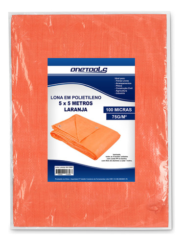 Lona Reforçada Laranja 5x5 Metros 75grs 100 Micras Onetools