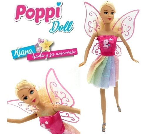 Juguete Muñeca Kiara Hada Su Unicornio Poppi Bebe Nena 28cm