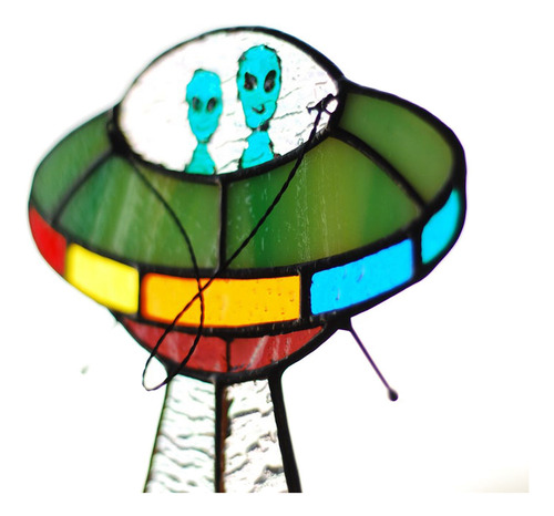 Panel De Vitral Pintado Con Forma De Ovni Con Forma De Vaca