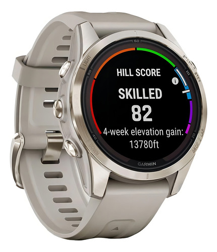 Reloj solar Garmin Fenix 7s Pro con zafiro dorado y arena, 42 mm, caja de arena, pulsera de arena, bisel dorado, diseño de pulsera de malla