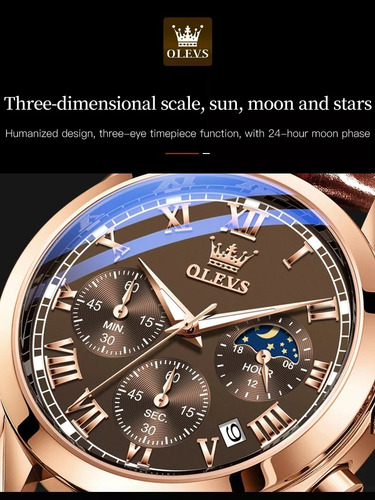 Reloj Hombre Olevs Analógico Cuarzo Correa Cuero Mod. Lux