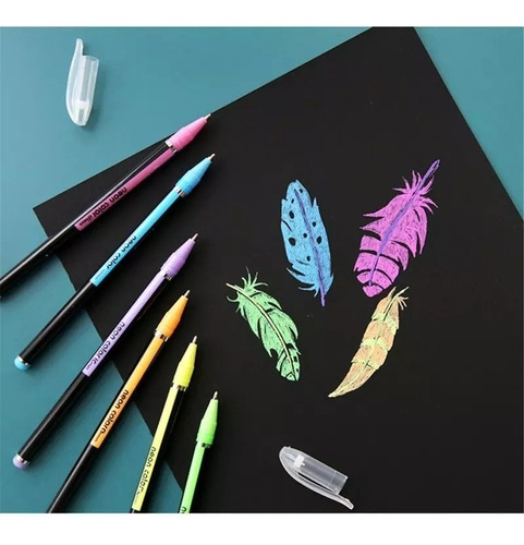 Imagen 2 de 7 de Pack Lapices Gel Pastel Neon + Libreta Negra