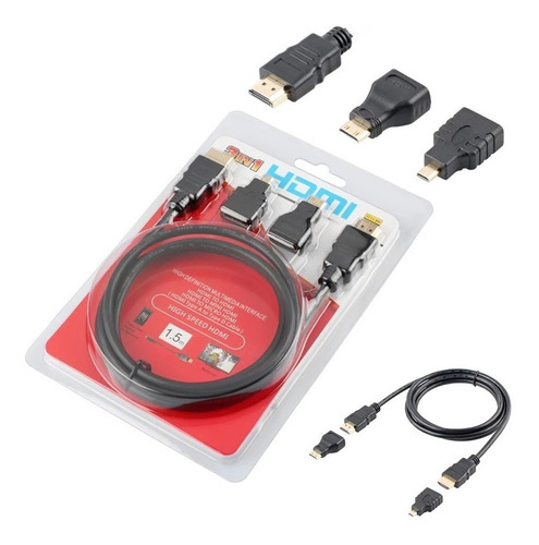 Imagen 1 de 6 de Cable Hdmi 4k Adaptador Hdmi A Mini Y Micro Hdmi 1.5 Metros