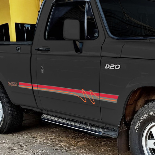 Kit Faixa D20 Conquest 1996 Cab. Simples + Adesivo Chevrolet Cor Cinza