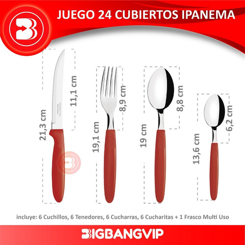 Imagen 2 de 7 de Juego 24 Cubiertos Tramontina Ipanema + Frasco Multiuso