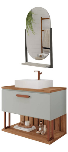 Gabinete Banheiro Com Cuba Duna 60cm Pistache Com Espelho