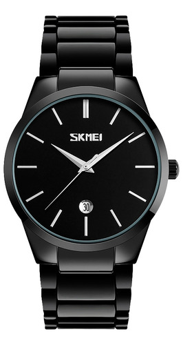 Reloj Hombre Skmei 9140 Acero Minimalista Fecha Elegante Color De La Malla Negro/negro