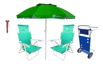 Comprar Reposeras Aluminio Baja X 2 + Sombrilla 2mts + Carromesa 