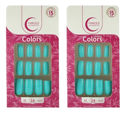 Unhas Postiças Fhaces Colors Azul Piscina U3096 - Kit C/2un