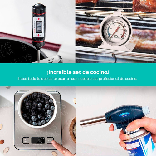 Imagen 3 de 10 de Pack Balanza Acero + Termometro + Soplete + Termometro Horno