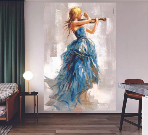 Cuadro Violinista Mujer Arte Clásico Canvas Grueso  90x140