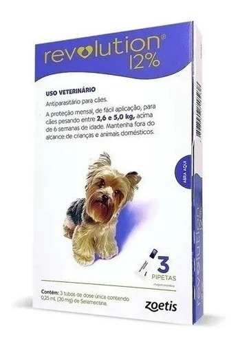 Antipulgas Revolution 12% Cães 2,6 A 5kg C/3 Pipetas