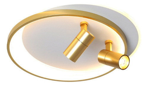 Lustre Luminária Fixo Teto 2 Aneis De Led Dourado Redondo