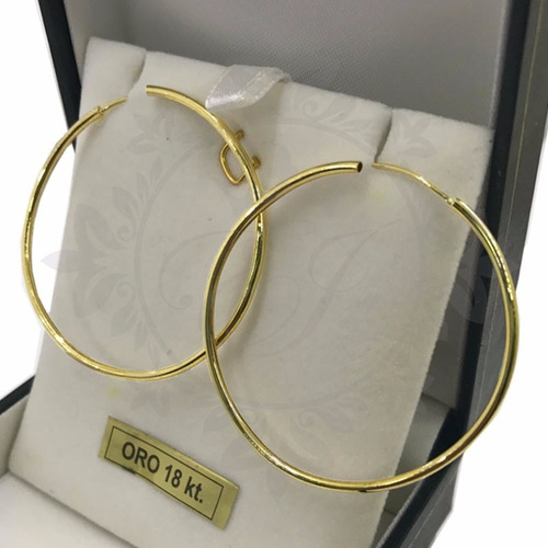 Aros  Oro 18 K Modelo Argolla Cubanos Lisos 2.2 Grs Y 4 Cm