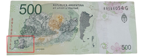 Billete Argentino De 500 Con Rarisima Falla De Impresion