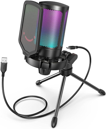 Microfone Condensador Gamer Led Usb Com Pop Filter E Tripé !