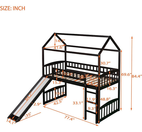 Dnyn Cama Tipo Loft De Tamaño Individual Con Tobogán Para
