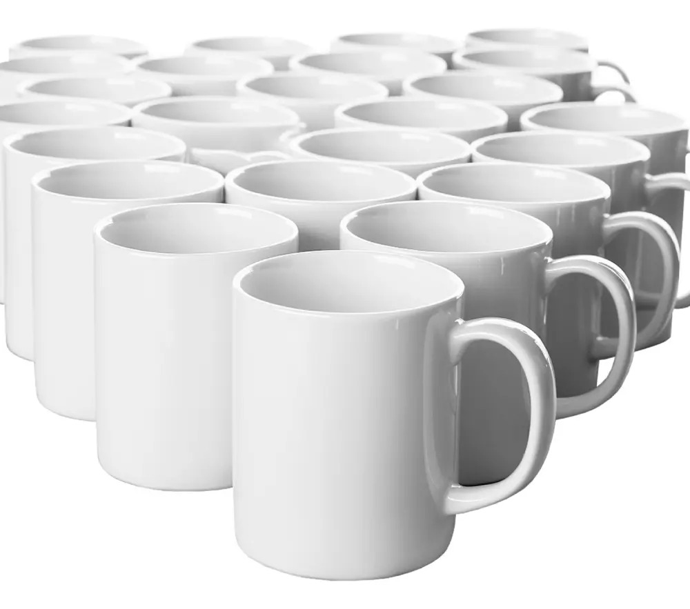 Pack de Tazas de Cerámica Blancas para Sublimar de 11 oz, 36 Unidades